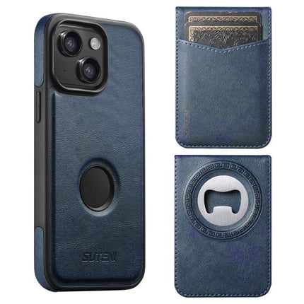 Suteni G1S5 2-in-1 Magnetic Detachable Bottle Opener Card Bag Cow Leather Back Phone Case, For iPhone 15 Pro Max, For iPhone 15 Pro, For iPhone 15 Plus, For iPhone 15, For iPhone 14 Plus, For iPhone 14, For iPhone 14 Pro, For iPhone 14 Pro Max