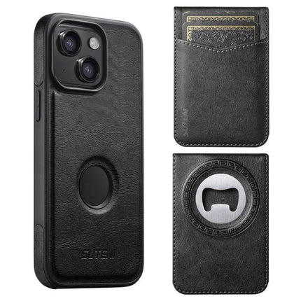 Suteni G1S5 2-in-1 Magnetic Detachable Bottle Opener Card Bag Cow Leather Back Phone Case, For iPhone 13 Pro Max, For iPhone 13 Pro, For iPhone 13, For iPhone 12 / 12 Pro, For iPhone 12 Pro Max