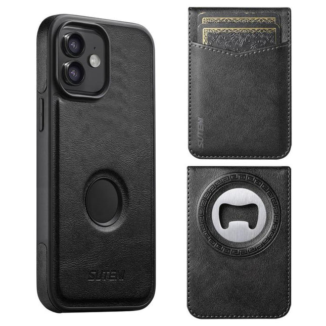 Suteni G1S5 2-in-1 Magnetic Detachable Bottle Opener Card Bag Cow Leather Back Phone Case, For iPhone 13 Pro Max, For iPhone 13 Pro, For iPhone 13, For iPhone 12 / 12 Pro, For iPhone 12 Pro Max