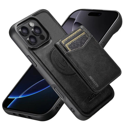 Suteni G5S5 2-in-1 Magnetic Detachable Bottle Opener Card Bag Cow Leather Back Phone Case, For iPhone 17 Pro Max, For iPhone 17 Pro, For iPhone 17, For iPhone Air, For iPhone 16 Pro Max, For iPhone 16 Pro, For iPhone 16 Plus, For iPhone 16