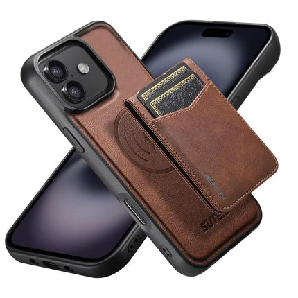 Suteni G5S5 2-in-1 Magnetic Detachable Bottle Opener Card Bag Cow Leather Back Phone Case, For iPhone 17 Pro Max, For iPhone 17 Pro, For iPhone 17, For iPhone Air, For iPhone 16 Pro Max, For iPhone 16 Pro, For iPhone 16 Plus, For iPhone 16