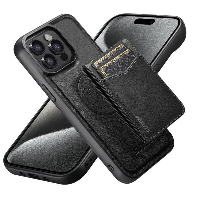 Suteni G5S5 2-in-1 Magnetic Detachable Bottle Opener Card Bag Cow Leather Back Phone Case, For iPhone 15 Pro Max, For iPhone 15 Pro, For iPhone 15 Plus, For iPhone 15, For iPhone 14 Plus, For iPhone 14, For iPhone 14 Pro, For iPhone 14 Pro Max