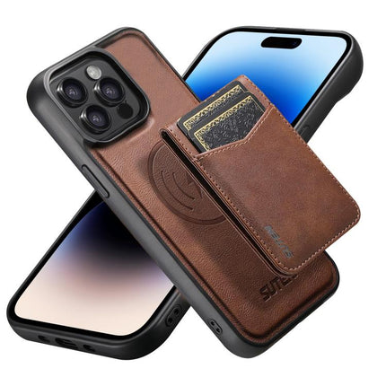 Suteni G5S5 2-in-1 Magnetic Detachable Bottle Opener Card Bag Cow Leather Back Phone Case, For iPhone 15 Pro Max, For iPhone 15 Pro, For iPhone 15 Plus, For iPhone 15, For iPhone 14 Plus, For iPhone 14, For iPhone 14 Pro, For iPhone 14 Pro Max