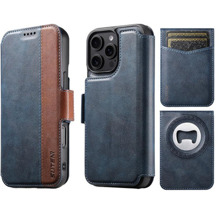 Suteni Q07S5 3-in-1 Detachable Bottle Opener Card Bag Magnetic Left-Right Spliced Vegan Leather Phone Case, For iPhone 13 Pro Max, For iPhone 13 Pro, For iPhone 13, For iPhone 12, For iPhone 12 Pro Max, For iPhone 12 Pro