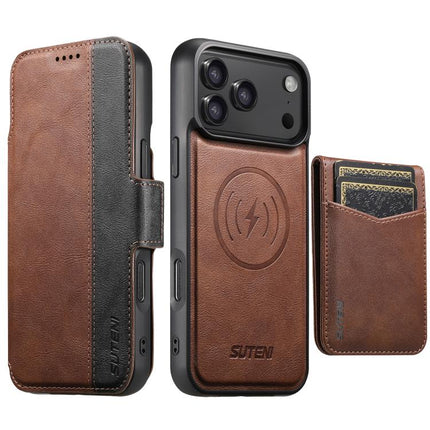 Suteni Q07S5 3-in-1 Detachable Bottle Opener Card Bag Magnetic Left-Right Spliced Vegan Leather Phone Case, For iPhone 17 Pro Max, For iPhone 17 Pro, For iPhone 17, For iPhone Air, For iPhone 16 Pro Max, For iPhone 16 Pro, For iPhone 16 Plus           ...