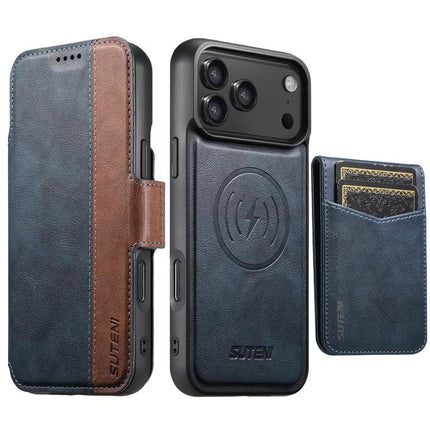 Suteni Q07S5 3-in-1 Detachable Bottle Opener Card Bag Magnetic Left-Right Spliced Vegan Leather Phone Case, For iPhone 17 Pro Max, For iPhone 17 Pro, For iPhone 17, For iPhone Air, For iPhone 16 Pro Max, For iPhone 16 Pro, For iPhone 16 Plus           ...