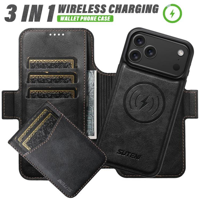 Suteni Q07S5 3-in-1 Detachable Bottle Opener Card Bag Magnetic Left-Right Spliced Vegan Leather Phone Case, For iPhone 17 Pro Max, For iPhone 17 Pro, For iPhone 17, For iPhone Air, For iPhone 16 Pro Max, For iPhone 16 Pro, For iPhone 16 Plus           ...