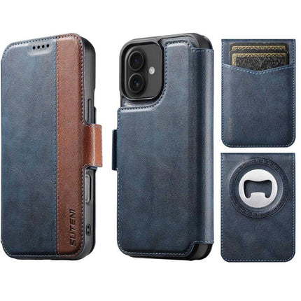 Suteni Q07S5 3-in-1 Detachable Bottle Opener Card Bag Magnetic Left-Right Spliced Vegan Leather Phone Case, For iPhone 17 Pro Max, For iPhone 17 Pro, For iPhone 17, For iPhone Air, For iPhone 16 Pro Max, For iPhone 16 Pro, For iPhone 16 Plus           ...
