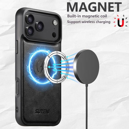 Suteni Q06S5 3-in-1 Detachable Bottle Opener Card Bag Magnetic Top-Bottom Spliced Vegan Leather Phone Case, For iPhone 17 Pro Max, For iPhone 17 Pro, For iPhone 17, For iPhone Air, For iPhone 16 Pro Max, For iPhone 16 Pro, For iPhone 16 Plus           ...