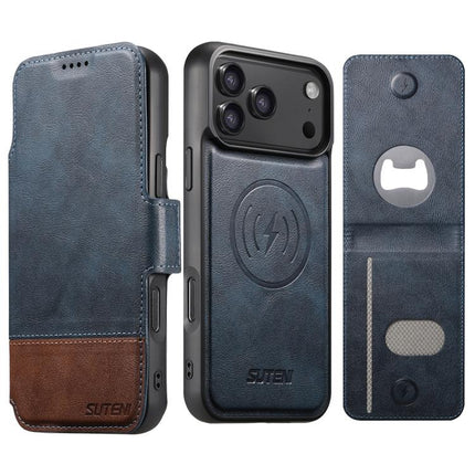 Suteni Q06S5 3-in-1 Detachable Bottle Opener Card Bag Magnetic Top-Bottom Spliced Vegan Leather Phone Case, For iPhone 17 Pro Max, For iPhone 17 Pro, For iPhone 17, For iPhone Air, For iPhone 16 Pro Max, For iPhone 16 Pro, For iPhone 16 Plus           ...
