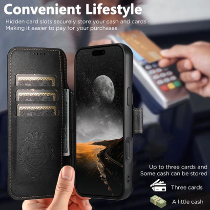 Suteni Q05S5 3-in-1 Detachable Bottle Opener Card Bag Magnetic Cowhide Vegan Leather Phone Case, For iPhone 17 Pro Max, For iPhone 17 Pro, For iPhone 17, For iPhone Air, For iPhone 16 Pro Max, For iPhone 16 Pro, For iPhone 16 Plus, For iPhone 16