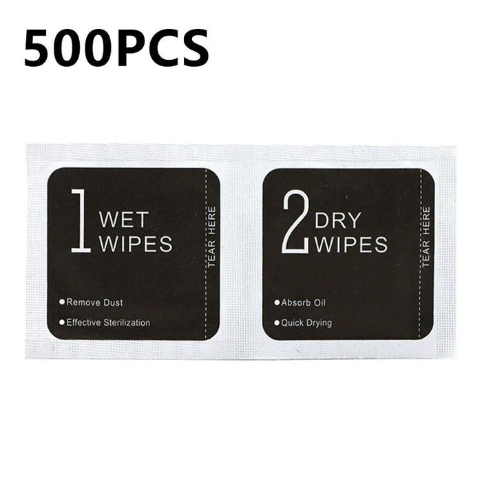 500pcs 1+2 Wet Dry Alcohol Wipes Dust Removal Cleaning Kit Alcohol Wipes Film Application Tools, Size:4 x 8 cm