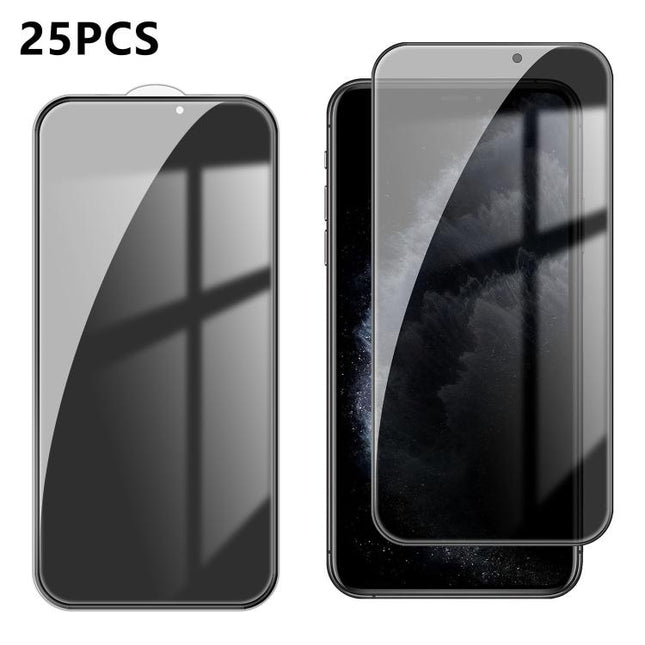 25pcs High-Aluminum Full-Coverage Anti-Fingerprint Screen-Printed Privacy Tempered Glass Film, For iPhone 11 Pro Max, For iPhone 11, For iPhone 11 Pro, For iPhone XS, For iPhone XR, For iPhone XS Max, For iPhone X, For iPhone 8 Plus, For iPhone 8      ...