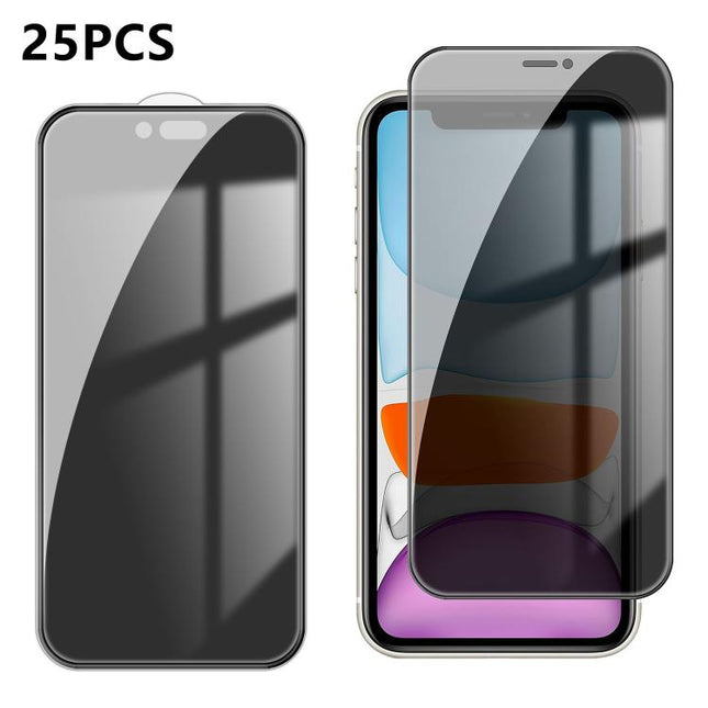25pcs High-Aluminum Full-Coverage Anti-Fingerprint Screen-Printed Privacy Tempered Glass Film, For iPhone 11 Pro Max, For iPhone 11, For iPhone 11 Pro, For iPhone XS, For iPhone XR, For iPhone XS Max, For iPhone X, For iPhone 8 Plus, For iPhone 8      ...