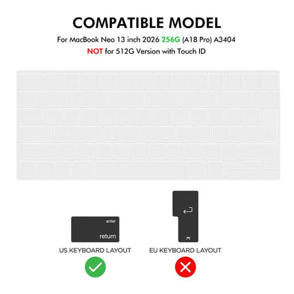 ENKAY EU Version 3 in 1 Matte Protective Case with TPU Keyboard Film & PET Screen Protector, For MacBook Neo 13 inch 2026 (A3404) 256G, For MacBook Neo 13 inch 2026 (A3404) 512G