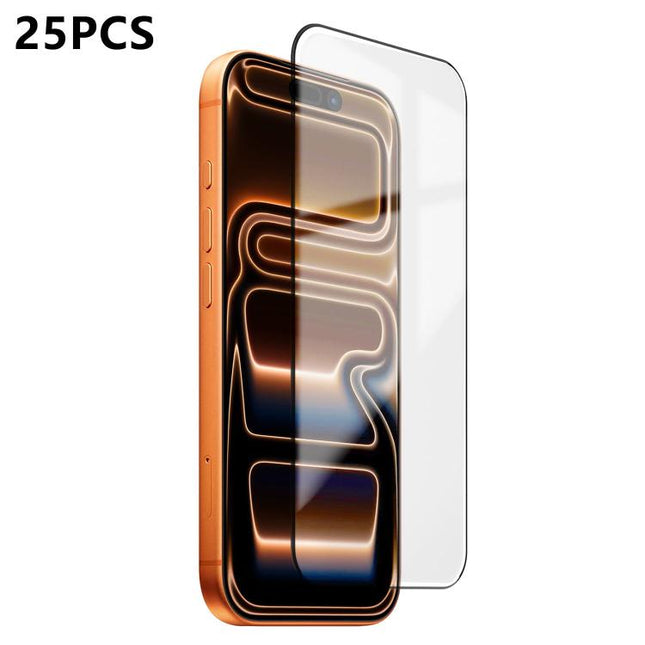 25pcs Ultra-thin Ultrasonic HD Screen-Printed High-Alumina Full Glue Tempered Glass Film, For iPhone 17e / 16e, For iPhone 17 Pro Max, For iPhone 17 Pro, For iPhone 17, For iPhone Air, For iPhone 16 Pro Max, For iPhone 16 Pro, For iPhone 16 Plus       ...