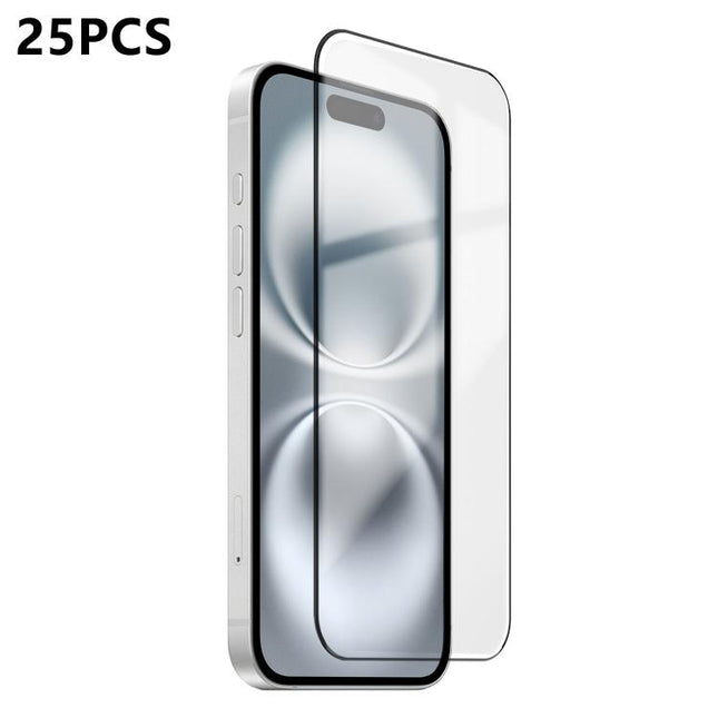 25pcs Ultra-thin Ultrasonic HD Screen-Printed High-Alumina Full Glue Tempered Glass Film, For iPhone 17e / 16e, For iPhone 17 Pro Max, For iPhone 17 Pro, For iPhone 17, For iPhone Air, For iPhone 16 Pro Max, For iPhone 16 Pro, For iPhone 16 Plus       ...
