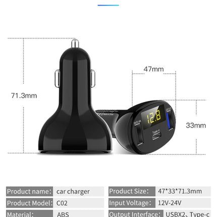 C02 Car Power Adapter in-car Phone Charger Type-C Fast Charger QC3.0 Dual USB Ports DC5V 2.4A 12V 24V Cigarette Lighter Power Supply