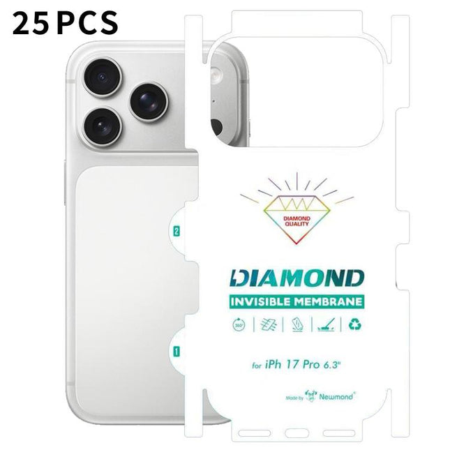 25pcs Diamond Invisible Back Transparent HD Full-Coverage Hydrogel Film, For iPhone 17 Pro Max, For iPhone 17 Pro, For iPhone 17, For iPhone Air, For iPhone 16 Pro Max, For iPhone 16 Pro, For iPhone 16 Plus, For iPhone 16, For iPhone 15 Pro Max        ...