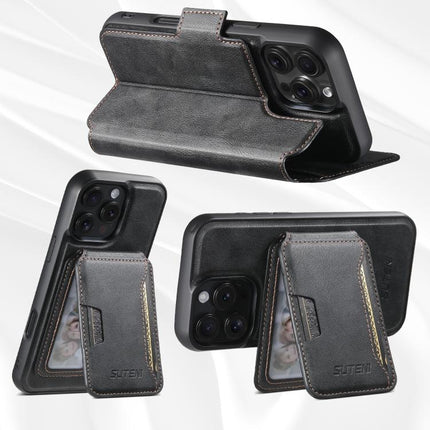 Suteni Q07S3 Left-Right Splicing Cowhide Pattern Flip Side Card Wallet Removable Magnetic Phone Case, For iPhone 14, For iPhone 14 Pro, For iPhone 14 Pro Max, For iPhone 13 Pro Max, For iPhone 13 Pro, For iPhone 13, For iPhone 12, For iPhone 12 Pro Max