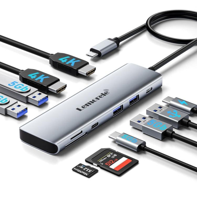 Lemorele TC91 Type-C Docking Station Triple Display Ethernet 100W PD Laptop Adapter