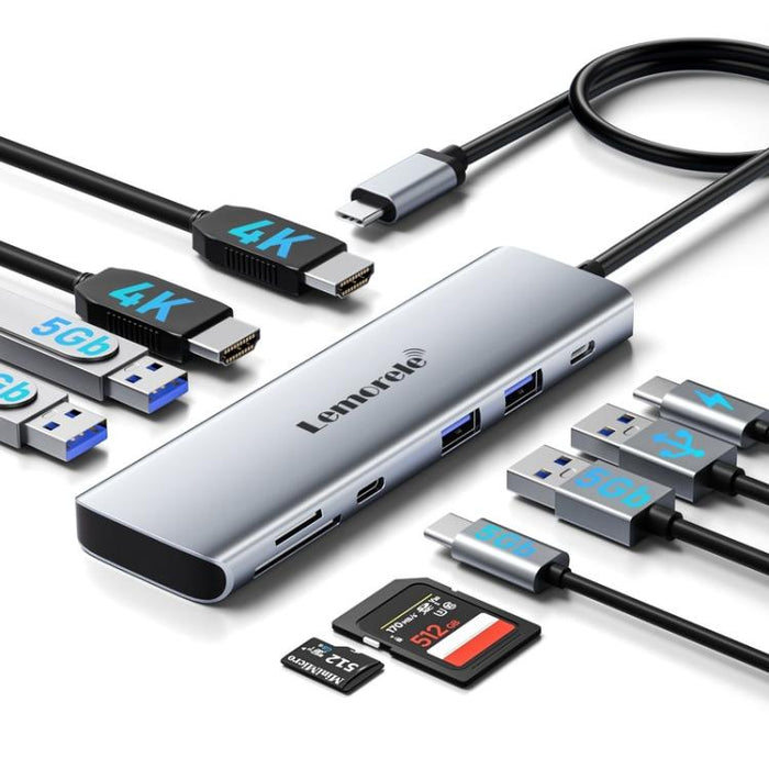 Lemorele TC91 Type-C Docking Station Triple Display Ethernet 100W PD Laptop Adapter