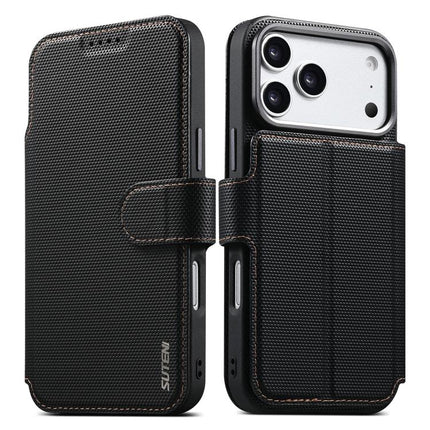 Suteni Q09 Magnetic Detachable Wallet  2 in 1 Triangle Texture Vegan Leather Phone Case, For iPhone 17 Pro Max, For iPhone 17 Pro, For iPhone 17, For iPhone 16 Pro Max, For iPhone 16 Pro, For iPhone 16, For iPhone 15 Pro Max, For iPhone 15 Pro