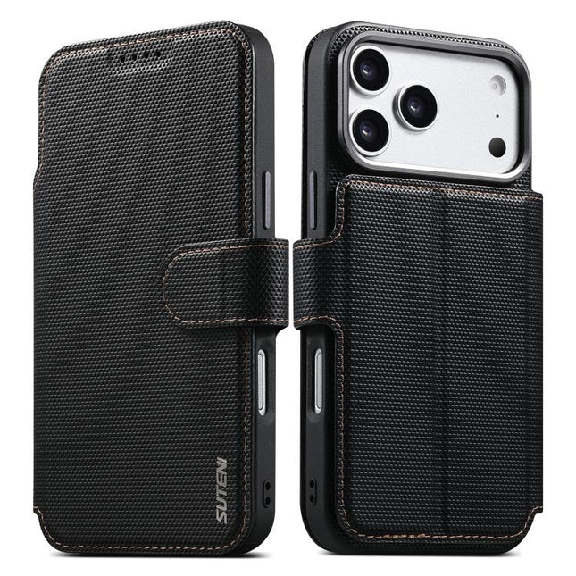 Suteni Q09 Magnetic Detachable Wallet  2 in 1 Triangle Texture Vegan Leather Phone Case, For iPhone 17 Pro Max, For iPhone 17 Pro, For iPhone 17, For iPhone 16 Pro Max, For iPhone 16 Pro, For iPhone 16, For iPhone 15 Pro Max, For iPhone 15 Pro