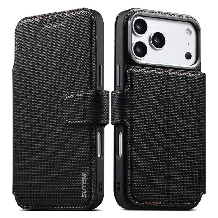 Suteni Q09 Magnetic Detachable Wallet  2 in 1 Triangle Texture Vegan Leather Phone Case, For iPhone 17 Pro Max, For iPhone 17 Pro, For iPhone 17, For iPhone 16 Pro Max, For iPhone 16 Pro, For iPhone 16, For iPhone 15 Pro Max, For iPhone 15 Pro