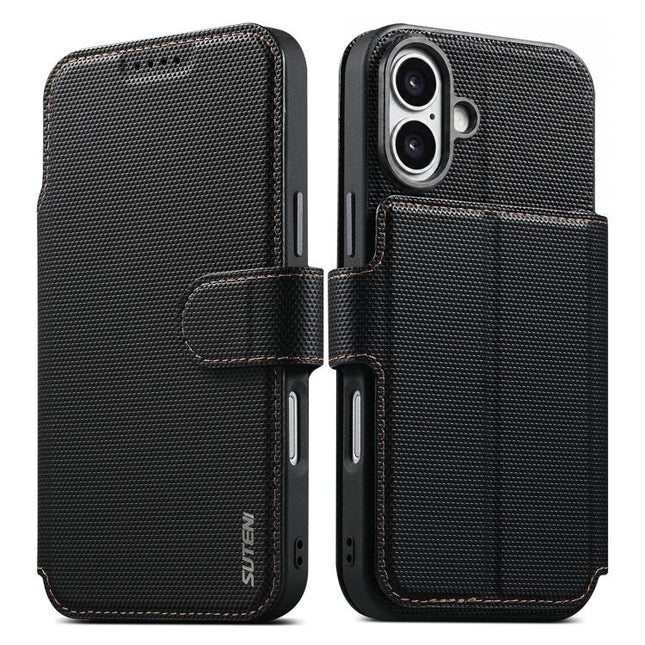 Suteni Q09 Magnetic Detachable Wallet  2 in 1 Triangle Texture Vegan Leather Phone Case, For iPhone 17 Pro Max, For iPhone 17 Pro, For iPhone 17, For iPhone 16 Pro Max, For iPhone 16 Pro, For iPhone 16, For iPhone 15 Pro Max, For iPhone 15 Pro