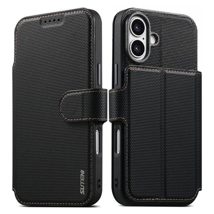 Suteni Q09 Magnetic Detachable Wallet  2 in 1 Triangle Texture Vegan Leather Phone Case, For iPhone 17 Pro Max, For iPhone 17 Pro, For iPhone 17, For iPhone 16 Pro Max, For iPhone 16 Pro, For iPhone 16, For iPhone 15 Pro Max, For iPhone 15 Pro