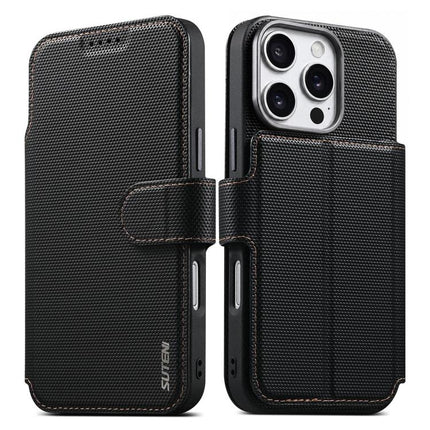 Suteni Q09 Magnetic Detachable Wallet  2 in 1 Triangle Texture Vegan Leather Phone Case, For iPhone 17 Pro Max, For iPhone 17 Pro, For iPhone 17, For iPhone 16 Pro Max, For iPhone 16 Pro, For iPhone 16, For iPhone 15 Pro Max, For iPhone 15 Pro