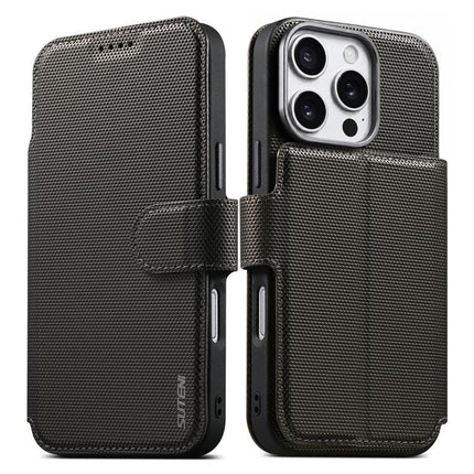 Suteni Q09 Magnetic Detachable Wallet  2 in 1 Triangle Texture Vegan Leather Phone Case, For iPhone 17 Pro Max, For iPhone 17 Pro, For iPhone 17, For iPhone 16 Pro Max, For iPhone 16 Pro, For iPhone 16, For iPhone 15 Pro Max, For iPhone 15 Pro