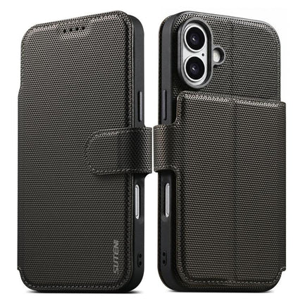 Suteni Q09 Magnetic Detachable Wallet  2 in 1 Triangle Texture Vegan Leather Phone Case, For iPhone 17 Pro Max, For iPhone 17 Pro, For iPhone 17, For iPhone 16 Pro Max, For iPhone 16 Pro, For iPhone 16, For iPhone 15 Pro Max, For iPhone 15 Pro