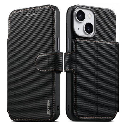 Suteni Q09 Magnetic Detachable Wallet  2 in 1 Triangle Texture Vegan Leather Phone Case, For iPhone 15, For iPhone 14 Pro, For iPhone 14 Pro Max, For iPhone 14 / 13