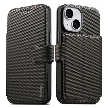 Suteni Q09 Magnetic Detachable Wallet  2 in 1 Triangle Texture Vegan Leather Phone Case, For iPhone 15, For iPhone 14 Pro, For iPhone 14 Pro Max, For iPhone 14 / 13