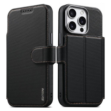 Suteni Q09 Magnetic Detachable Wallet  2 in 1 Triangle Texture Vegan Leather Phone Case, For iPhone 15, For iPhone 14 Pro, For iPhone 14 Pro Max, For iPhone 14 / 13