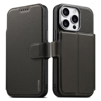 Suteni Q09 Magnetic Detachable Wallet  2 in 1 Triangle Texture Vegan Leather Phone Case, For iPhone 15, For iPhone 14 Pro, For iPhone 14 Pro Max, For iPhone 14 / 13
