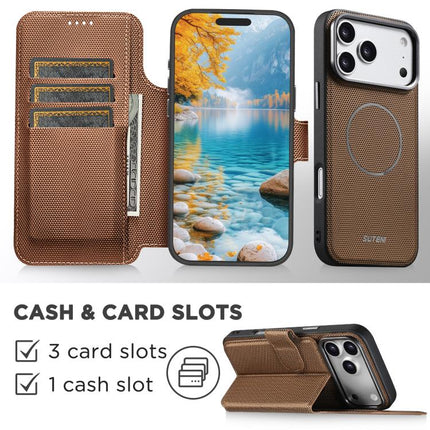 Suteni Q09 Magnetic Detachable Wallet  2 in 1 Triangle Texture Vegan Leather Phone Case, For iPhone 15, For iPhone 14 Pro, For iPhone 14 Pro Max, For iPhone 14 / 13
