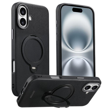 Suteni G7 360 Rotation Magnetic Holder Triangle Texture Vegan Leather Back Phone Case, For iPhone 17 Pro Max, For iPhone 17 Pro, For iPhone 17, For iPhone 16 Pro Max, For iPhone 16 Pro, For iPhone 16, For iPhone 15 Pro Max, For iPhone 15 Pro