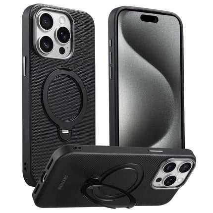 Suteni G7 360 Rotation Magnetic Holder Triangle Texture Vegan Leather Back Phone Case, For iPhone 17 Pro Max, For iPhone 17 Pro, For iPhone 17, For iPhone 16 Pro Max, For iPhone 16 Pro, For iPhone 16, For iPhone 15 Pro Max, For iPhone 15 Pro