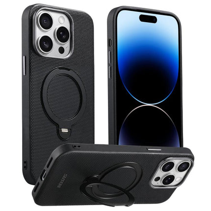 Suteni G7 360 Rotation Magnetic Holder Triangle Texture Vegan Leather Back Phone Case, For iPhone 15, For iPhone 14 Pro, For iPhone 14 Pro Max, For iPhone 14 / 13