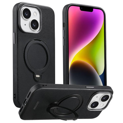 Suteni G7 360 Rotation Magnetic Holder Triangle Texture Vegan Leather Back Phone Case, For iPhone 15, For iPhone 14 Pro, For iPhone 14 Pro Max, For iPhone 14 / 13