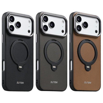 Suteni G7 360 Rotation Magnetic Holder Triangle Texture Vegan Leather Back Phone Case, For iPhone 15, For iPhone 14 Pro, For iPhone 14 Pro Max, For iPhone 14 / 13