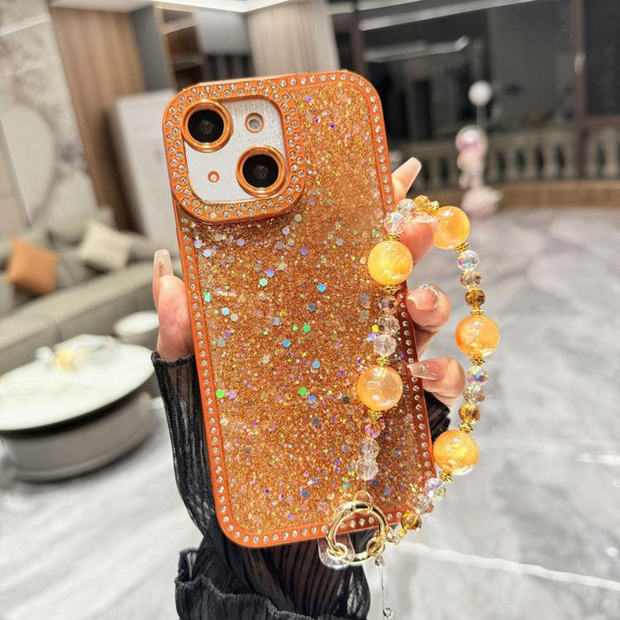 Diamond Glitter Sequins TPU Phone Case with Bracelet Chain, For iPhone 14 Plus, For iPhone 14, For iPhone 14 Pro, For iPhone 14 Pro Max