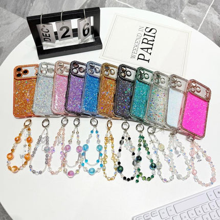 Diamond Glitter Sequins TPU Phone Case with Bracelet Chain, For iPhone 15 Pro Max, For iPhone 15 Pro, For iPhone 15 Plus, For iPhone 15