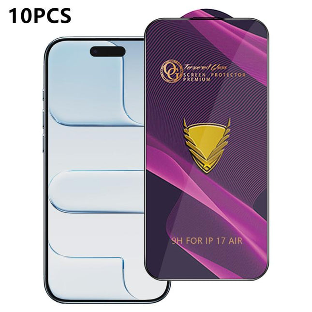 10pcs OG Purple Large-Arc Anti-Static High-Alumina Screen-Printed HD Tempered Glass Film, For iPhone Fold Outer Screen, For iPhone 17 Pro Max, For iPhone 17 Pro, For iPhone 17, For iPhone Air, For iPhone 16 Pro Max, For iPhone 16 Pro, For iPhone 16 Plu...
