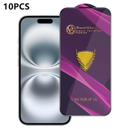 10pcs OG Purple Large-Arc Anti-Static High-Alumina Screen-Printed HD Tempered Glass Film, For iPhone 17e / 16e, For iPhone 17 Pro Max, For iPhone 17 Pro, For iPhone 17, For iPhone Air, For iPhone 16 Pro Max, For iPhone 16 Pro, For iPhone 16 Plus       ...
