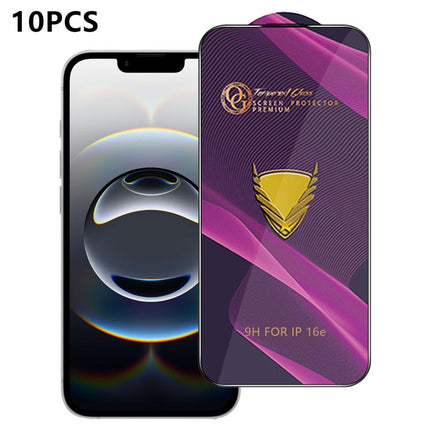 10pcs OG Purple Large-Arc Anti-Static High-Alumina Screen-Printed HD Tempered Glass Film, For iPhone 17e / 16e, For iPhone 17 Pro Max, For iPhone 17 Pro, For iPhone 17, For iPhone Air, For iPhone 16 Pro Max, For iPhone 16 Pro, For iPhone 16 Plus       ...