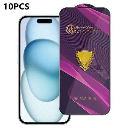 10pcs OG Purple Large-Arc Anti-Static High-Alumina Screen-Printed HD Tempered Glass Film, For iPhone 17e / 16e, For iPhone 17 Pro Max, For iPhone 17 Pro, For iPhone 17, For iPhone Air, For iPhone 16 Pro Max, For iPhone 16 Pro, For iPhone 16 Plus       ...
